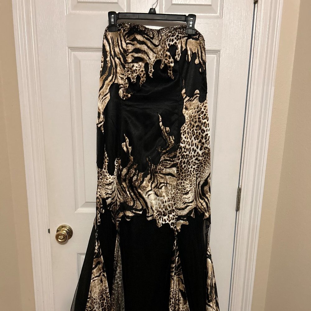black/animal print evening dress